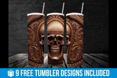 3D Skull Tumbler Wrap, Tooled Leather Skull Tumbler Wrap Product Image 3