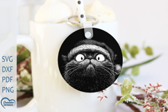Christmas Cat Keychain Laser Engraving PNG. Product Image 1