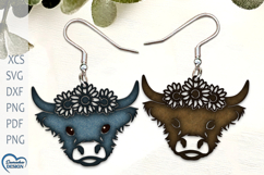 Highland Cow Earrings Laser Cut. Laser Cut earrings SVG. Product Image 1