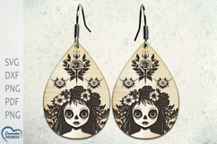 Halloween Earrings Laser Cut. Creepy Fiower doll. Product Image 1