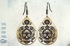 Earrings Laser Cut. Flower Scull Laser Cut. Halloween Scull. Product Image 1