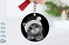 Christmas Cat Keychain Laser Engraving PNG. Product Image 1