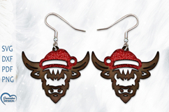 Christmas Earrings Laser Cut. Christmas Highland Cow Laser. Product Image 1