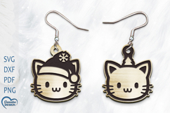Christmas Earrings Laser Cut. Christmas Cat Laser Cut. Product Image 1