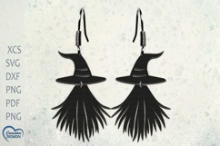 Earrings Laser Cut. Earrings SVG. Halloween Witch Broom SVG. Product Image 1