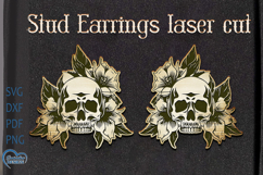 Earrings Laser Cut. Flower Scull Laser Cut. Halloween Scull. Product Image 1
