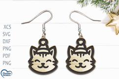 Christmas Earrings Laser Cut. Christmas Cat Laser Cut. Product Image 1