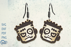 Halloween Earrings Laser Cut. Halloween Zombie head SVG. Product Image 1