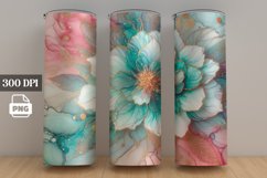 Teal Ink Alcohol Flower Tumbler Sublimation, Skinny Tumbler Product Image 1