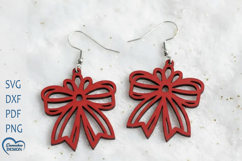 Christmas Earrings Laser Cut. Christmas Bow Laser Cut. Product Image 1
