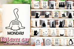 185 Cat Mom Designs. Cat SVG. Cat Coffee Mug Bundle SVG. Product Image 1