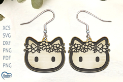Cat Earrings Laser Cut. Flower Laser Cut earrings SVG. Product Image 1