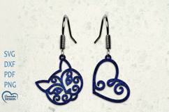 Cute Heart Cat Earrings Laser Cut. Laser Cut earrings SVG. Product Image 1