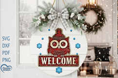 Christmas door hanger Laser Cut. Welcome Door Sign SVG. Product Image 1
