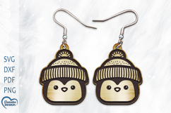 Christmas Earrings Laser Cut. Christmas penguin Laser Cut. Product Image 1