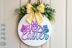 Easter Bunny door hanger Laser Cut. Welcome Door Sign SVG. Product Image 1