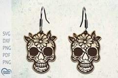 Flower Scull Earrings Laser Cut. Halloween Earrings. Product Image 1
