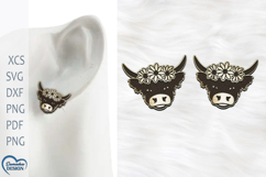 Highland Cow Earrings Laser Cut. Laser Cut earrings SVG. Product Image 1