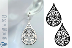Lotus Flower Earrings Laser Cut. Laser Cut earrings SVG. Product Image 1