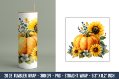Watercolor Sunflower Pumpkin Tumbler| 20 oz Tumbler Wrap Product Image 1