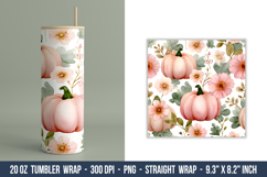 Watercolor Pink Flower Pumpkin Tumbler | 20 oz Tumbler Wrap Product Image 1