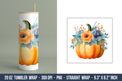 Watercolor Flower Pumpkin Tumbler Wrap | 20 oz Tumbler Wrap Product Image 1