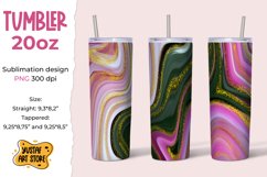 Skinny Tumbler 20oz pink green fluid art with gold glitter Product Image 1