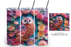 3D Flowers and Owl Tumbler Sublimation Wrap Product Image 2