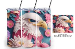 3D Patriotic Eagle Floral Tumbler Sublimation Wrap Product Image 5