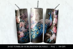 20 oz Peacock Skinny Tumbler Sublimation Design PNG Product Image 2