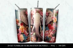 20 oz Floral Elephant Skinny Tumbler Sublimation Design PNG Product Image 2