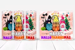 Happy Hallothankmas Christmas Tumbler Sublimation I 20 Oz Hallothankmas Tumbler PNG
