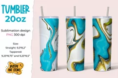 Skinny Tumbler 20oz sublimation turquoise gold fluid art Product Image 1