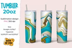 Skinny Tumbler 20oz sublimation turquoise gold fluid art Product Image 1