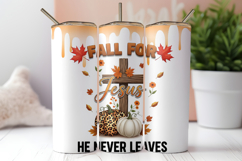 Fall For Jesus He Never Leaves Tumbler Wrap Product Image 1