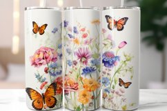 Watercolor Flowers Butterfly 20 oz Skinny Tumbler Wrap Product Image 1