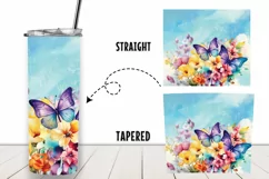 Butterfly Blue Flowers 20 oz Tumbler Wrap Sublimation Product Image 2