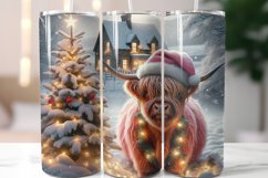 Christmas Highland Cow 20oz Skinny Tumbler Wrap Sublimation Product Image 1