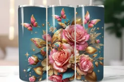 Pink Rose metallic blue 20 oz Skinny Tumbler Wrap Product Image 1