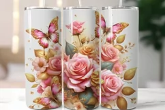 Pink Rose Butterflies 20 oz Skinny Tumbler Wrap Product Image 1