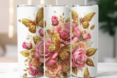 Flowers Butterflies sparkling gold glitter Tumbler Wrap Product Image 1