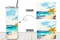 Summer beach watercolor 20 oz Skinny Tumbler Wrap Product Image 2