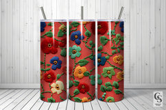 Red &amp; Green Embroidery Flowers Digital Paper Product Image 5