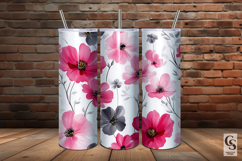 Pink Grey Watercolor Flowers Seamless Patterns Product Image 5