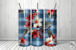Red Plumeria and Blue Plaid Pattern Product Image 3