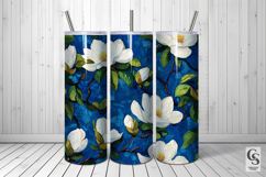 White Blue Painted Magnolia Flowers Pattern Product Image 5