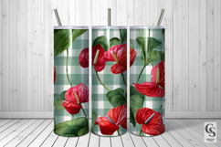 Red Anthurium Flowers Plaid Digital Paper Product Image 5