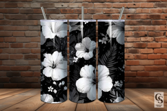 Black and White Tropical Flowers Digital Paper Product Image 2