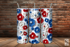 Red Blue &amp; White Patriotic Crochet Flowers Digital Paper Product Image 5