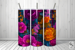 Bright Retro Floral Plaid Digital Paper Product Image 5
